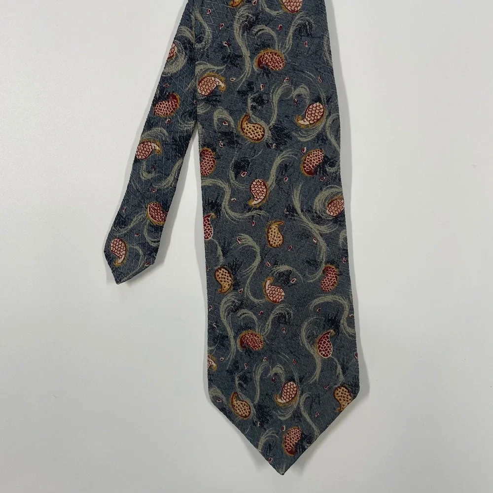 Colorscope by MBP Grey Red Paisley Silk Jacquard Necktie Mens One Size